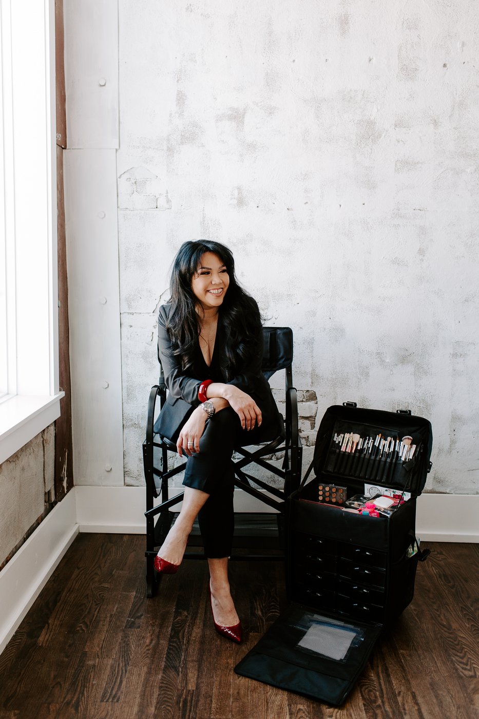 Cedrian Greve, master Bridal Hair and Makeup artist, with her professional Dior artistry kit